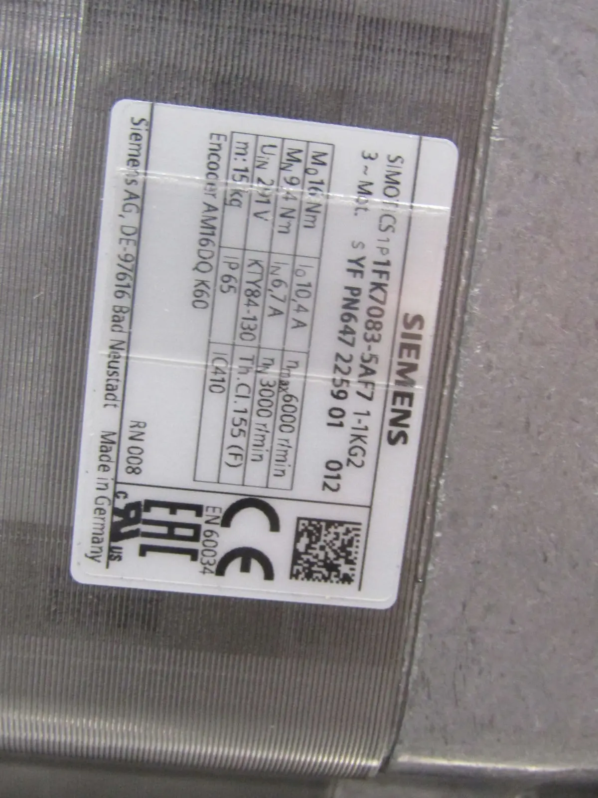 Share Siemens Servo Motor IP65, 3000 rpm, Sinamics S110/S120 - PN: 1FK7083-5AF7